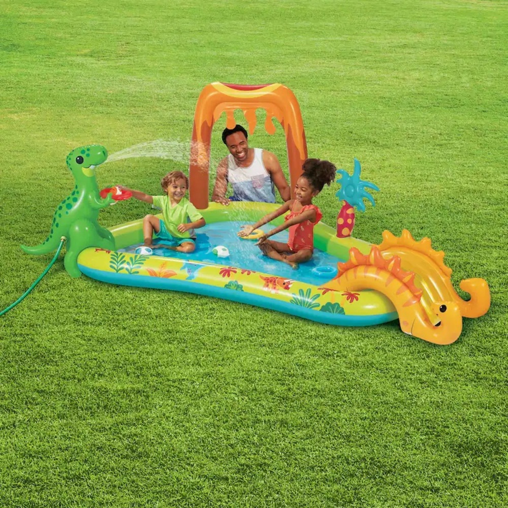 Inflatable Dino Play Center, Ages 2 and Up sprinkler swim pool play area